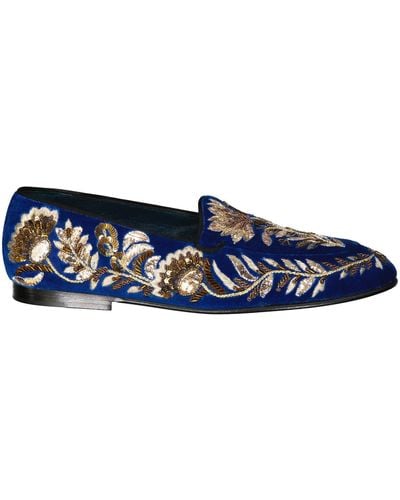 Dolce & Gabbana Embelished Velvet Loafers - Blu