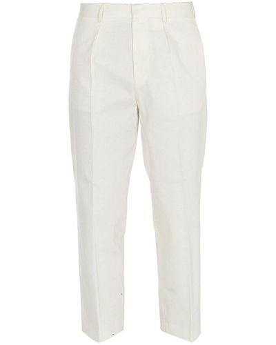 Gcds Cropped Cotton Trousers - Bianco