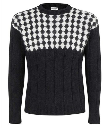 Saint Laurent Pull misto mohair e lana con rombi - Nero