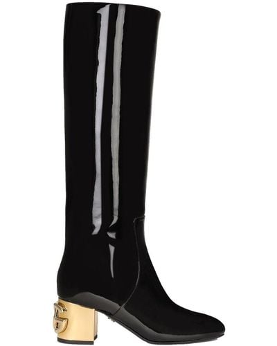 Dolce & Gabbana Dg Karol Patent Knee-high Boot - Black