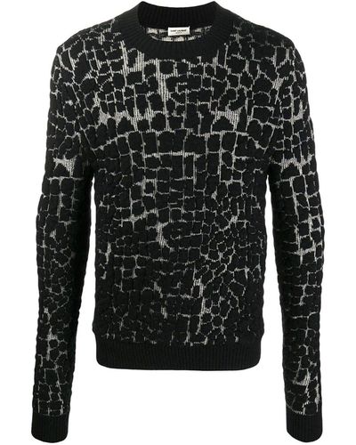 Saint Laurent Maglia in lana effetto mosaico - Nero