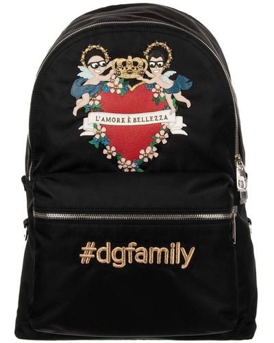 Dolce & Gabbana Zaino Vulcano In Nylon Con Patch Stilisti - Nero