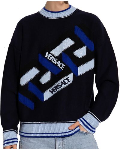 Versace Logo-Pullover aus Wolle - Blau