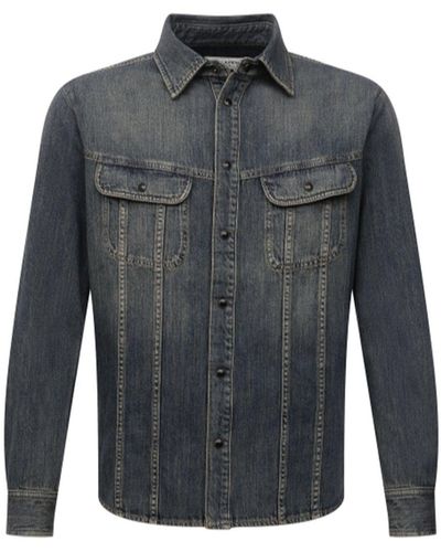 Saint Laurent Camicia in cotone e denim - Grigio