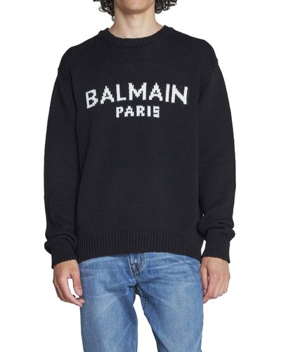 Balmain Oversize-Pullover aus Wolle mit Logo - Schwarz