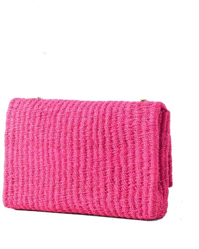 Saint Laurent Kate Mittlere Tasche aus Raffia - Pink