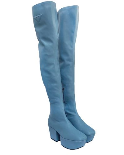 Prada Stivali sopra il ginocchio con logo - Blu
