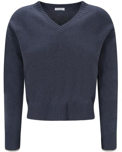 Brunello Cucinelli V Neck Sweater - Blue