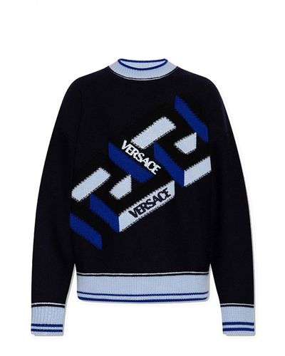 Versace Maglione con logo in lana - Blu