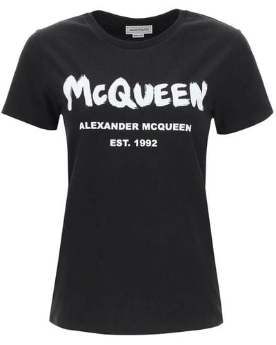 Alexander McQueen Maglietta in cotone con logo - Nero
