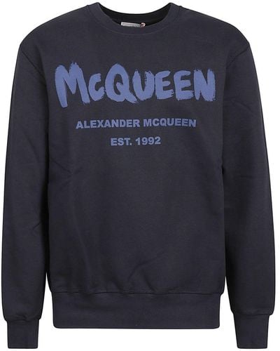 Alexander McQueen Felpa in cotone con logo - Blu