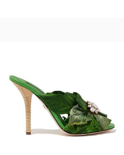 Dolce & Gabbana Keira Jungle Leaf Satin MULES - Verde