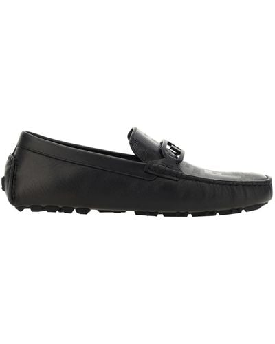 Fendi Leather Logo Loafers - Black