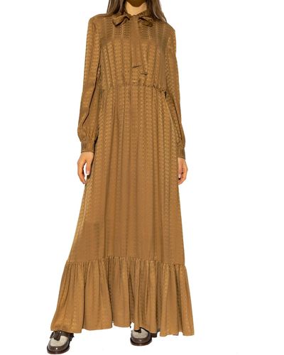 Gucci Love Parade Maxikleid Aus Seiden-jacquard Mit Volant Und Schluppe - Natur