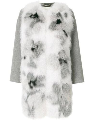 Fendi Fur Trim Cashmere Coat - Gray