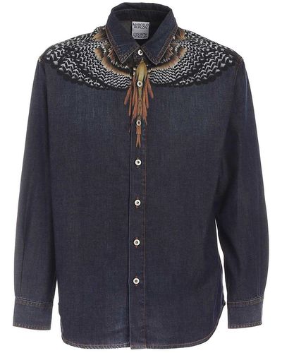 Marcelo Burlon Camicia in denim Grizzy Wings - Blu