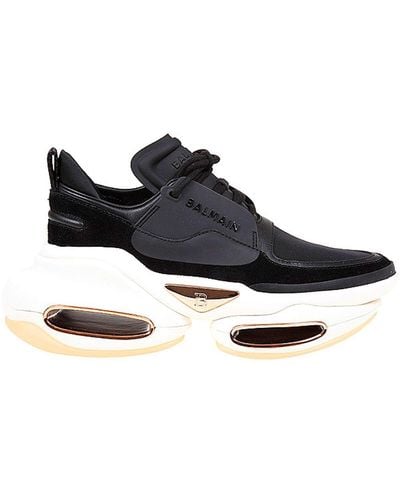 Balmain B Bold Suede and Leather Trainer - Nero