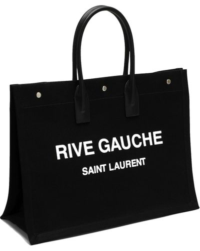 Saint Laurent Tote Aus Canvas Mit Druck "rive Gauche" - Schwarz