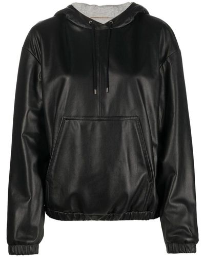Saint Laurent Leather Hoodded Top - Black