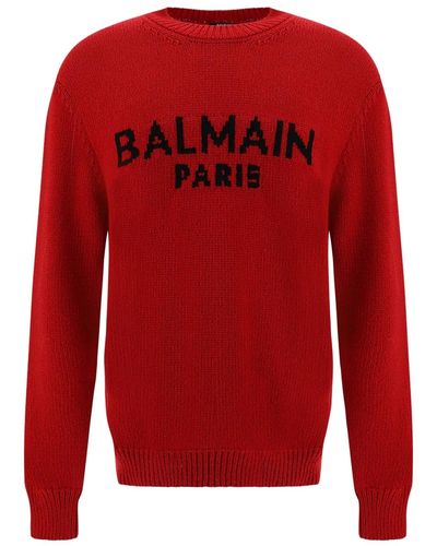 Balmain Maglione in lana con logo - Rosso