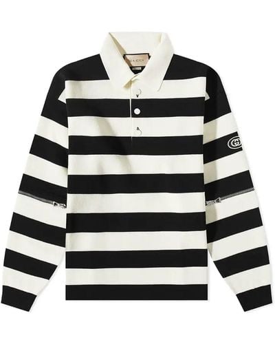 Gucci Catwalk Look 50 Striped Knitted Polo Shirt - Black