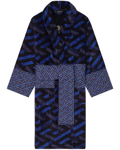 Versace Accappatoio in cotone con logo - Blu
