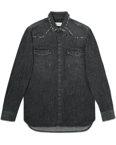 Golden Goose Camicia in denim con logo per uomo - Grigio