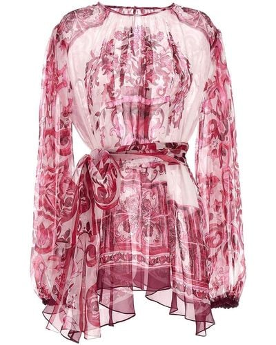 Dolce & Gabbana Camicetta con stampa maiolica e cintura - Rosa