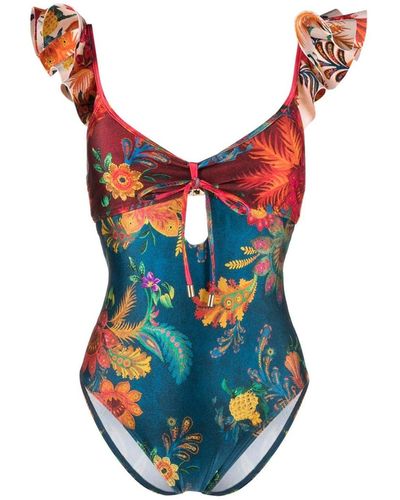 Zimmermann One-piece Ginger Floral Swimsuit - Blue