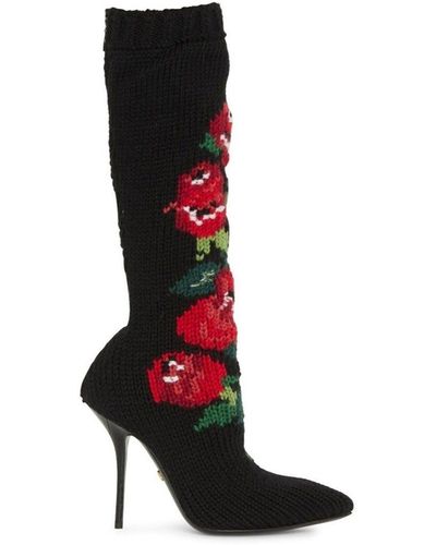 Dolce & Gabbana Stivali a fiori in lana - Rosso