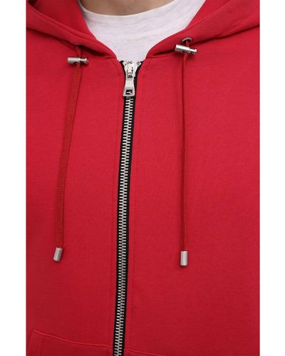 Balmain Sweatshirt mit Kapuze und Reißverschluss - Rot