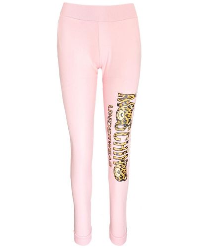 Moschino Pantaloni da corsa con logo leopardo - Rosa