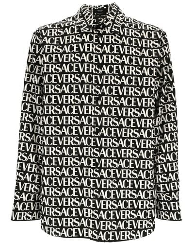 Versace Camicia in cotone con stampa all over - Nero