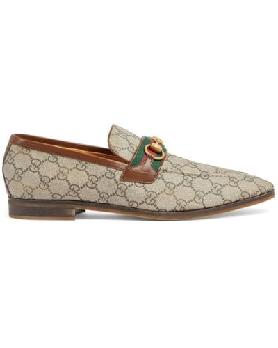 Gucci Leather Monogram Loafers - Brown