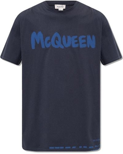 Alexander McQueen Maglietta stampata - Blu
