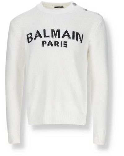 Balmain Maglione con logo in cotone - Bianco
