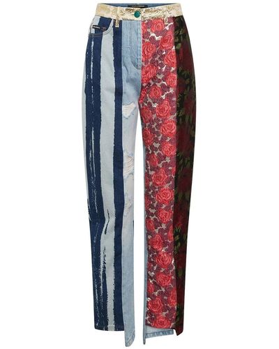 Dolce & Gabbana Pantaloni di jeans ricamati - Rosso