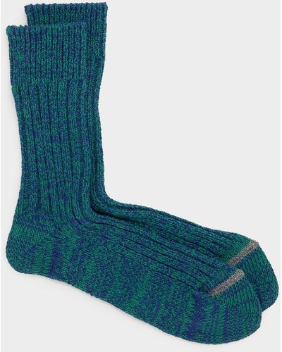 RoToTo Recycled Cotton Ribbed Crew Sock - Blue