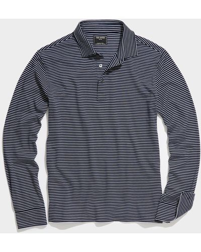 Todd Synder X Champion Long Sleeve Striped Pique Polo - Blue