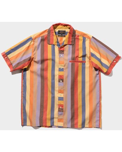 Beams Plus + Italian Collar Multi Stripe Shirt - Orange