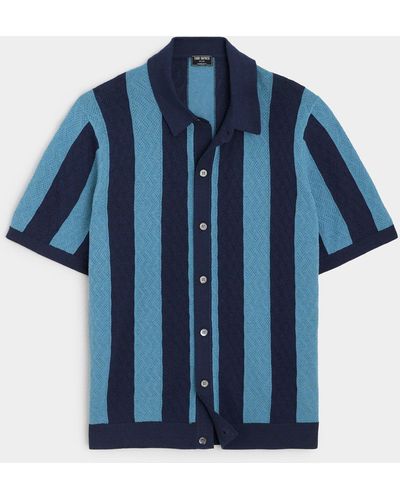 Todd Synder X Champion Awning Stripe Full-placket Polo - Blue