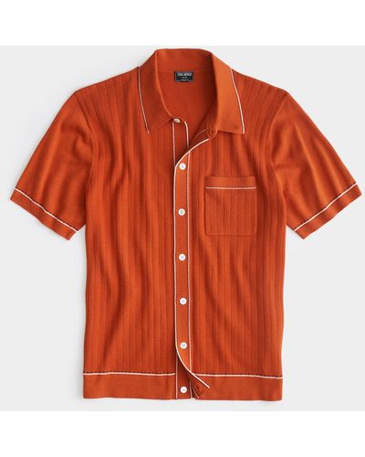 Todd Synder X Champion Cotton Silk Short Sleeve Full Placket Riviera Polo - Orange