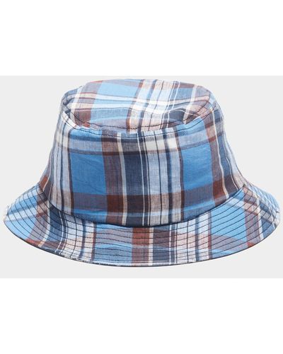 Cableami Linen Check Bucket Hat - Blue
