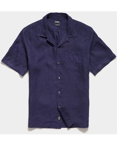 Todd Synder X Champion Sea Soft Irish Linen Camp Collar Short Sleeve Shirt - Blue