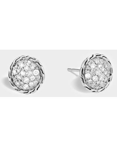 John Hardy Sterling Silver Carved Chain Stud Earring With Diamonds - Metallic