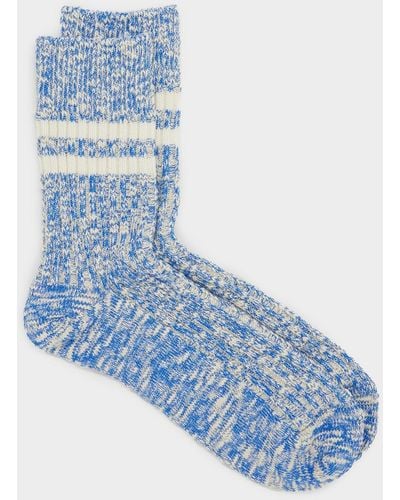 RoToTo Two Stripe Cotton Slub Sock - Blue