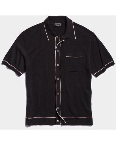 Todd Synder X Champion Cotton Silk Short Sleeve Full Placket Riviera Polo - Black