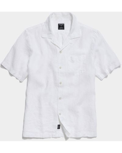 Todd Synder X Champion Sea Soft Irish Linen Camp Collar Short Sleeve Shirt - White