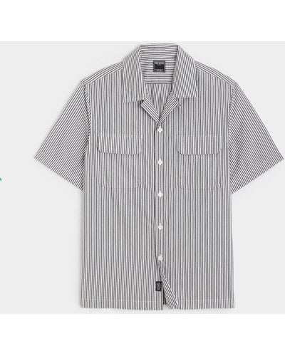 Todd Synder X Champion Pinstripe Two Pocket Short Sleeve Shirt In Charcoal - Grey