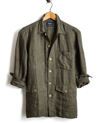 Drake's Linen Shirt Jacket In Olive - Green